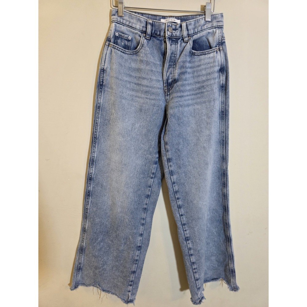 PacSun Baggy Jeans Light Wash High Rise Raw Hem Wide Leg Denim Size 25
